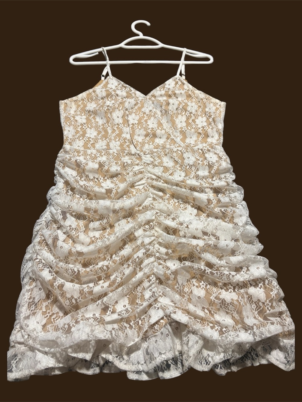 Lulu's Ivory Lace Ruched Party Dress